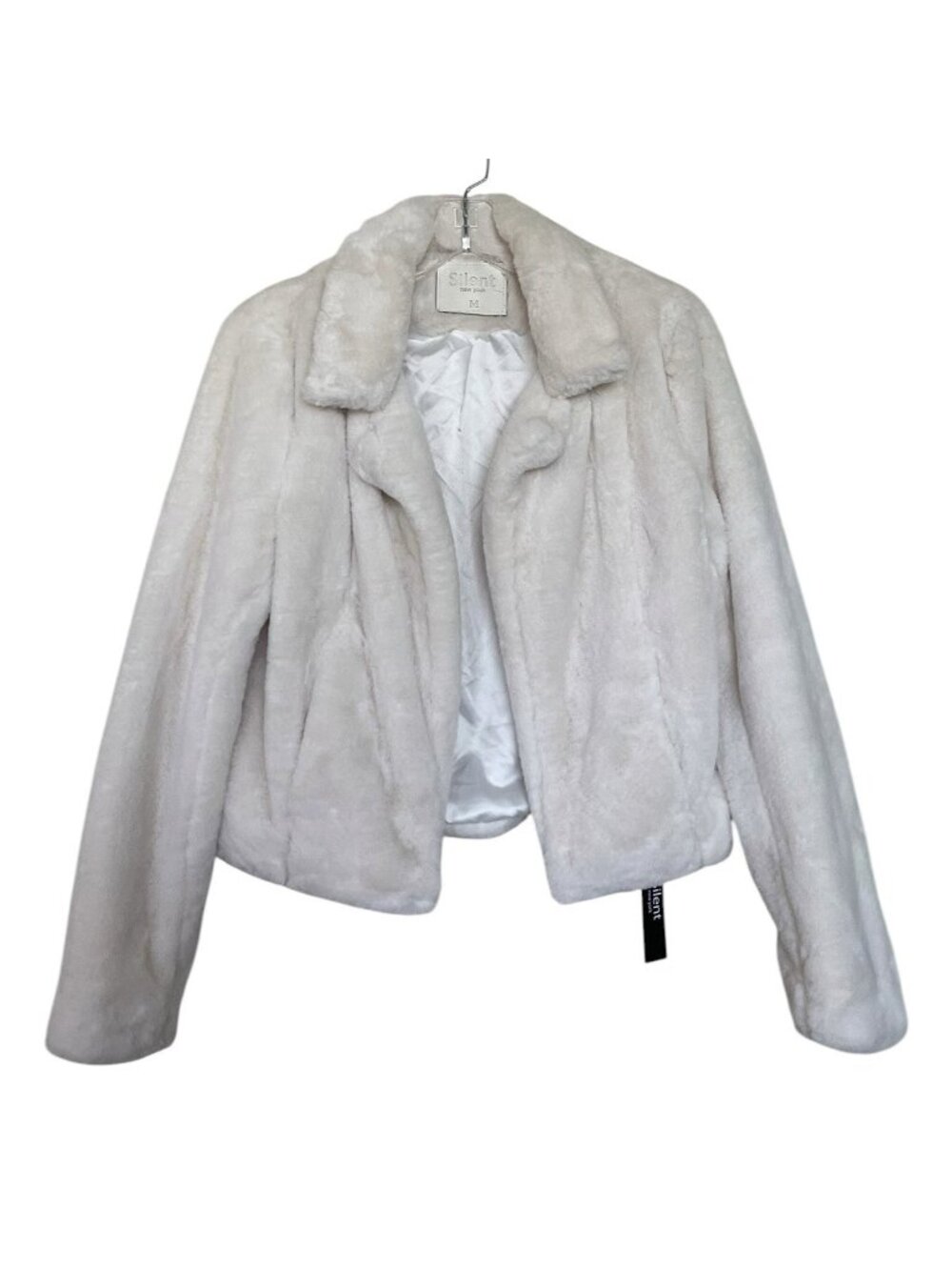 Silent New York Women's White Size Medium Faux Fur Cropped Open Jacket Coat